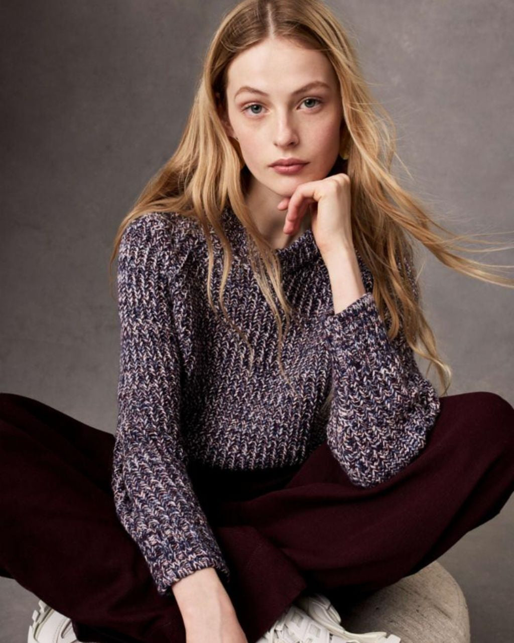 Cotton Cashmere Blend Marled Sweatshirt