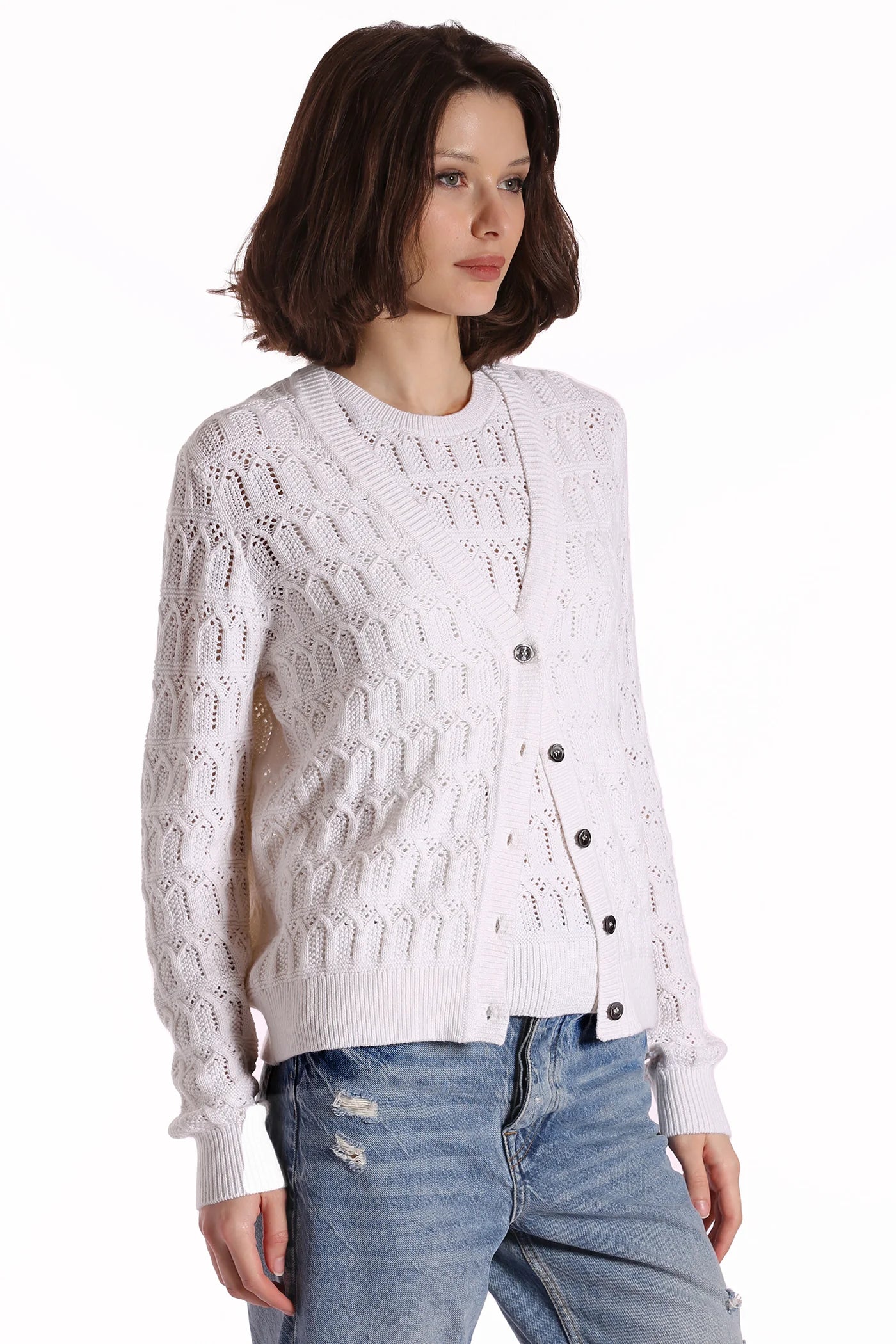 Pointelle Cotton Cashmere Cardigan