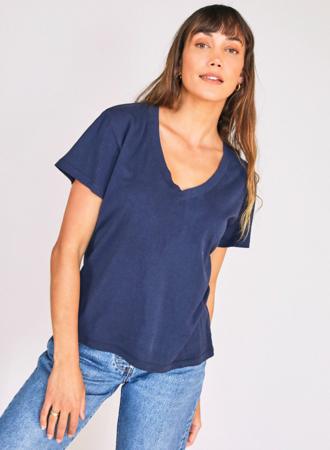 Hendrix - Cotton Boxy V Neck Tee - Core Colors