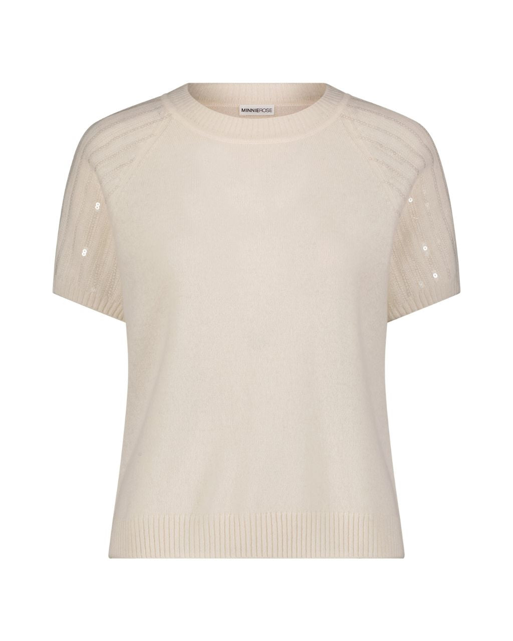 Cashmere Raglan Crew with Sequined Sleeves