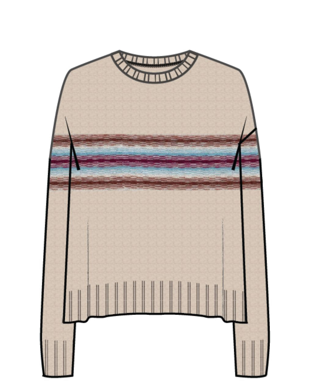 Cotton Cashmere Stripe Crew Neck Sweater