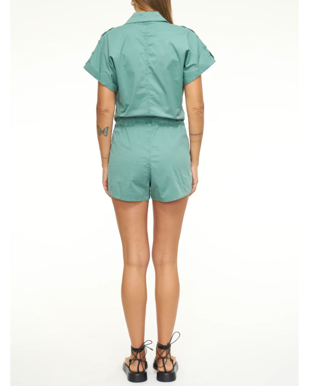 Meg Short Sleeve Zip Front Romper - Multiple colors available