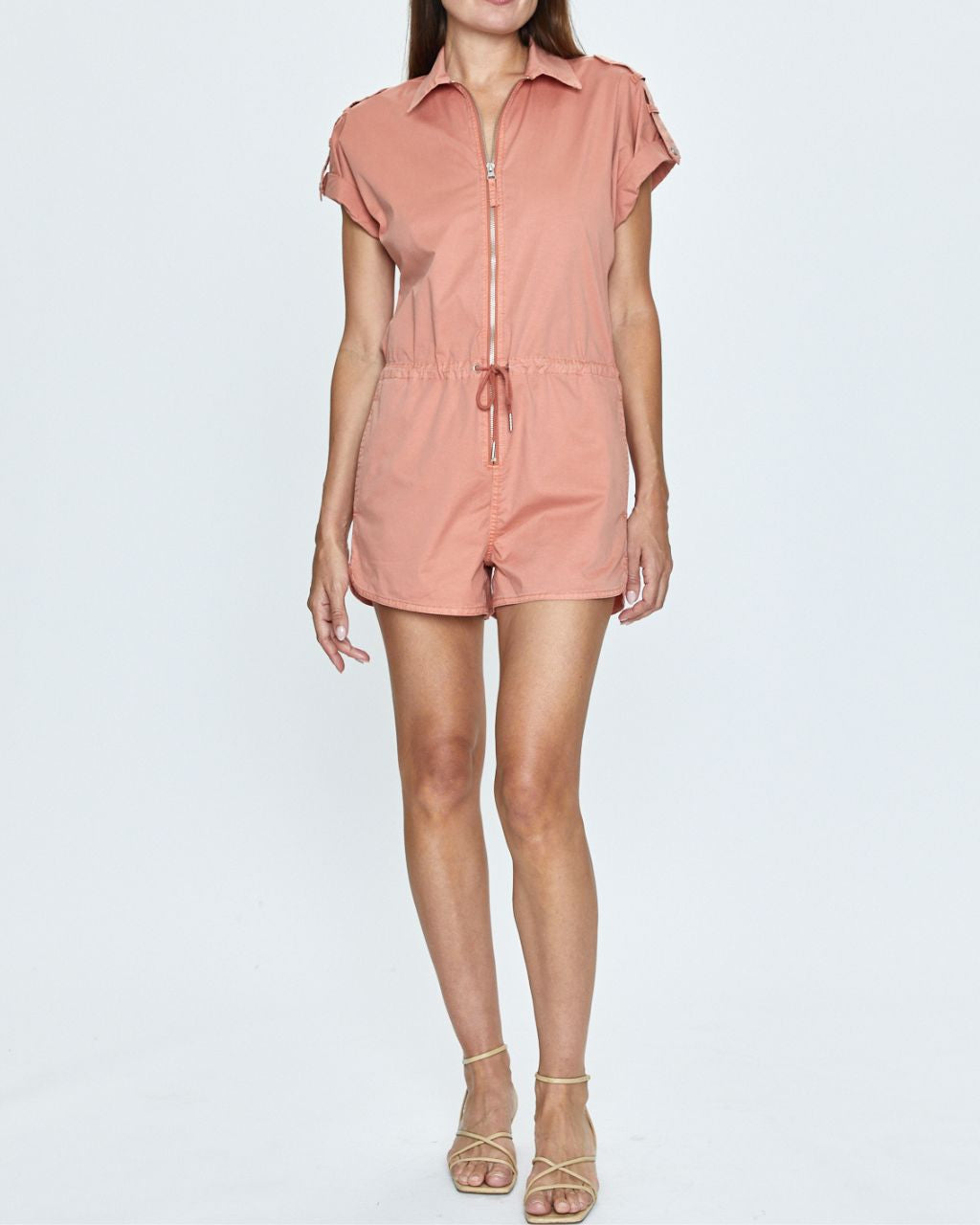 Meg Short Sleeve Zip Front Romper - Multiple colors available