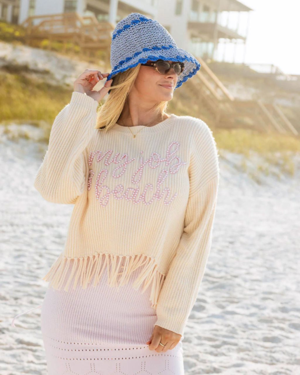 My Job Is Beach Fringe Sweater