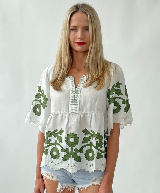 Alassio White and Olive Top