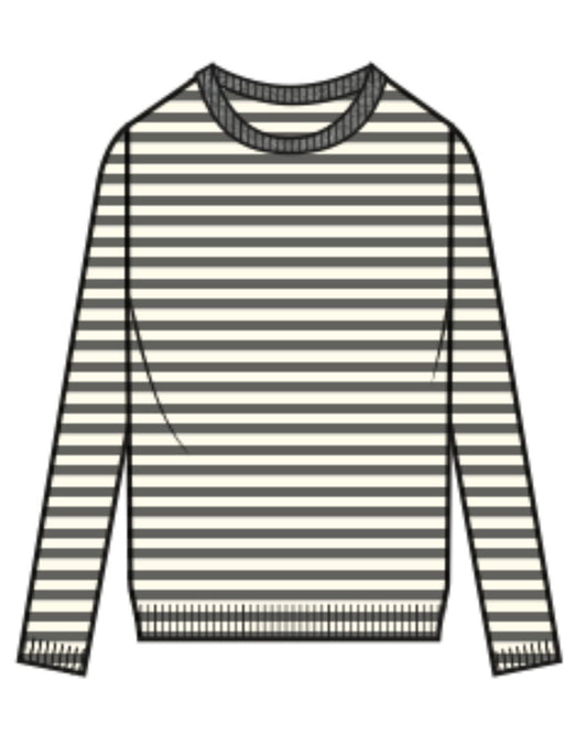 Cotton Cashmere Striped Crew Neck Long Sleeve